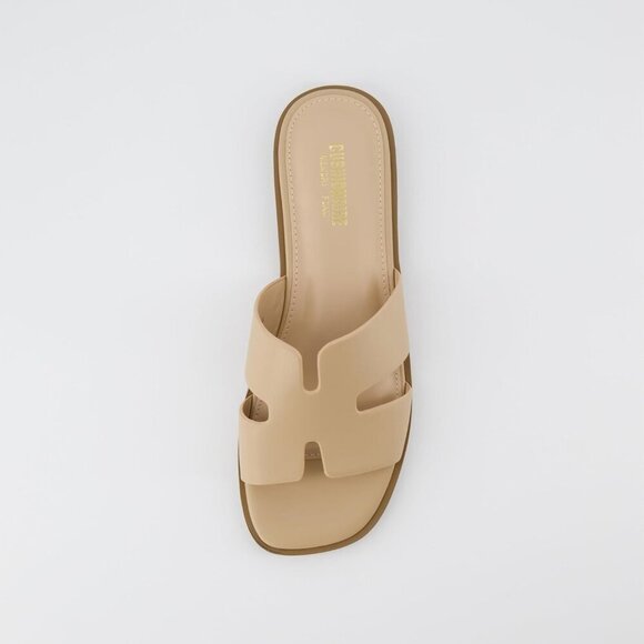 Cutout Strap Slides for Women Faux Leather Summer Flats Water Resistant - Picture 7 of 9